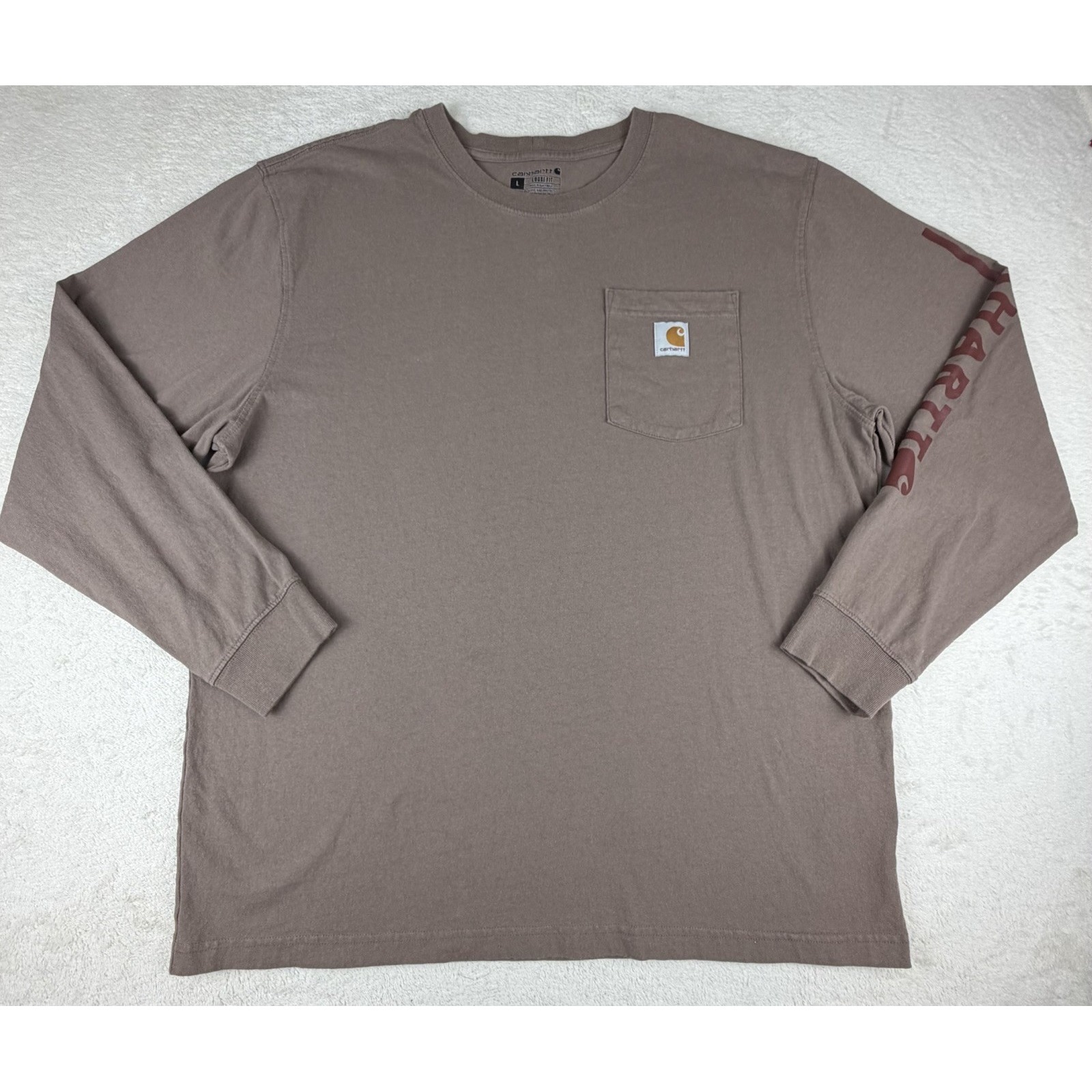 Carhartt Loose Fit Pocket Long Sleeve T-Shirt Mens L Brown/Red 107061 Bb9